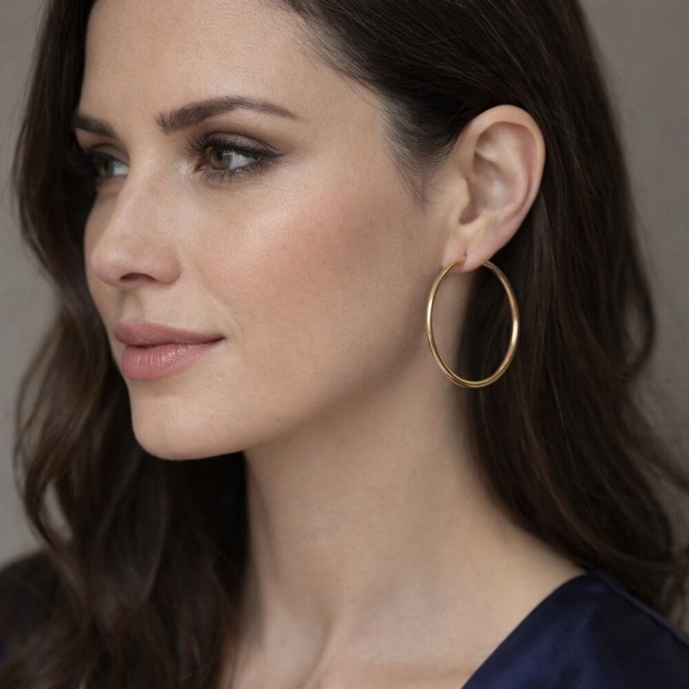 Classic Gold Tone Hoop Earrings Large Round Lightweight Hoops
